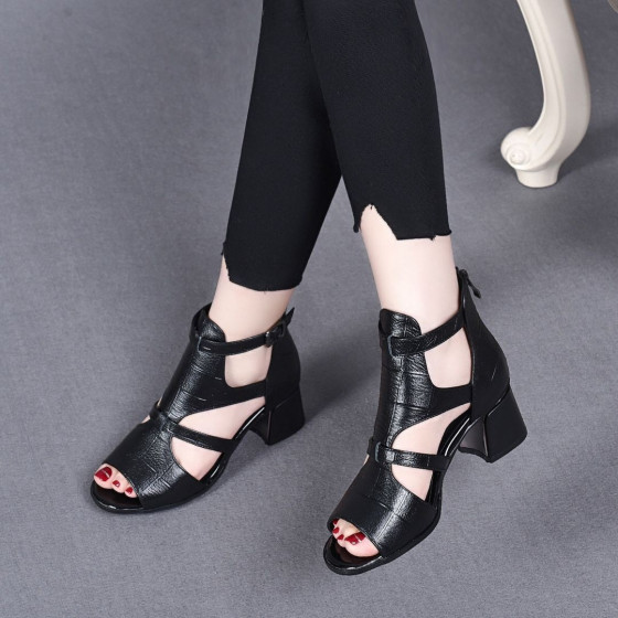 2024 new large-size women's sandals fish mouth hollow one-line wedge Roman style sandals for women cross-border AliExpress
